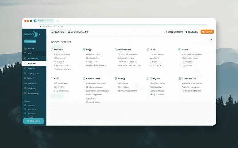 Screenshot Content Admin Serena CMS